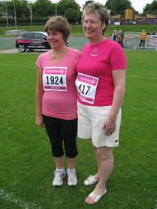 Ability Handlings Sales & Hire Administrator, Wendy Watts (on left) and Accounts Administrator Maureen Marks (on right) are 'fit for purpose' after completing the 2010 Sheffield Race For Life.